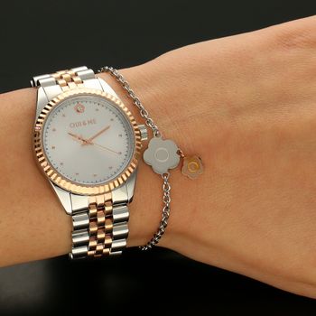 Zegarek damski na bransolecie w kolorze srebra i różowego złota Oui&Me zestaw prezentowy z bransoletką z koniczynkami  ME010280. 🎁  (1).jpg