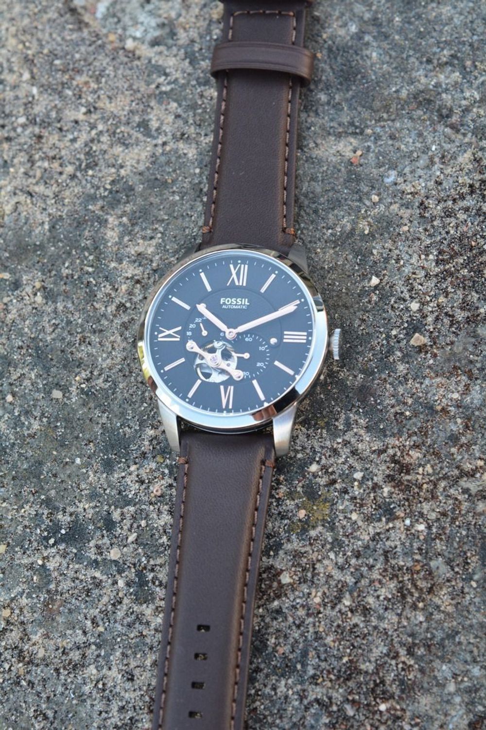 Zegarek męski Fossil TOWNSMAN Automatic ME3061. Męski zegarek automatyczny. Męski zegarek Fossil. Zegarek męski na brązowym pasku. Męski zegarek na skórzanym pasku z widocznym mechanizmem. Idealny męski zegarek automatyczny na prezent (2).jpg