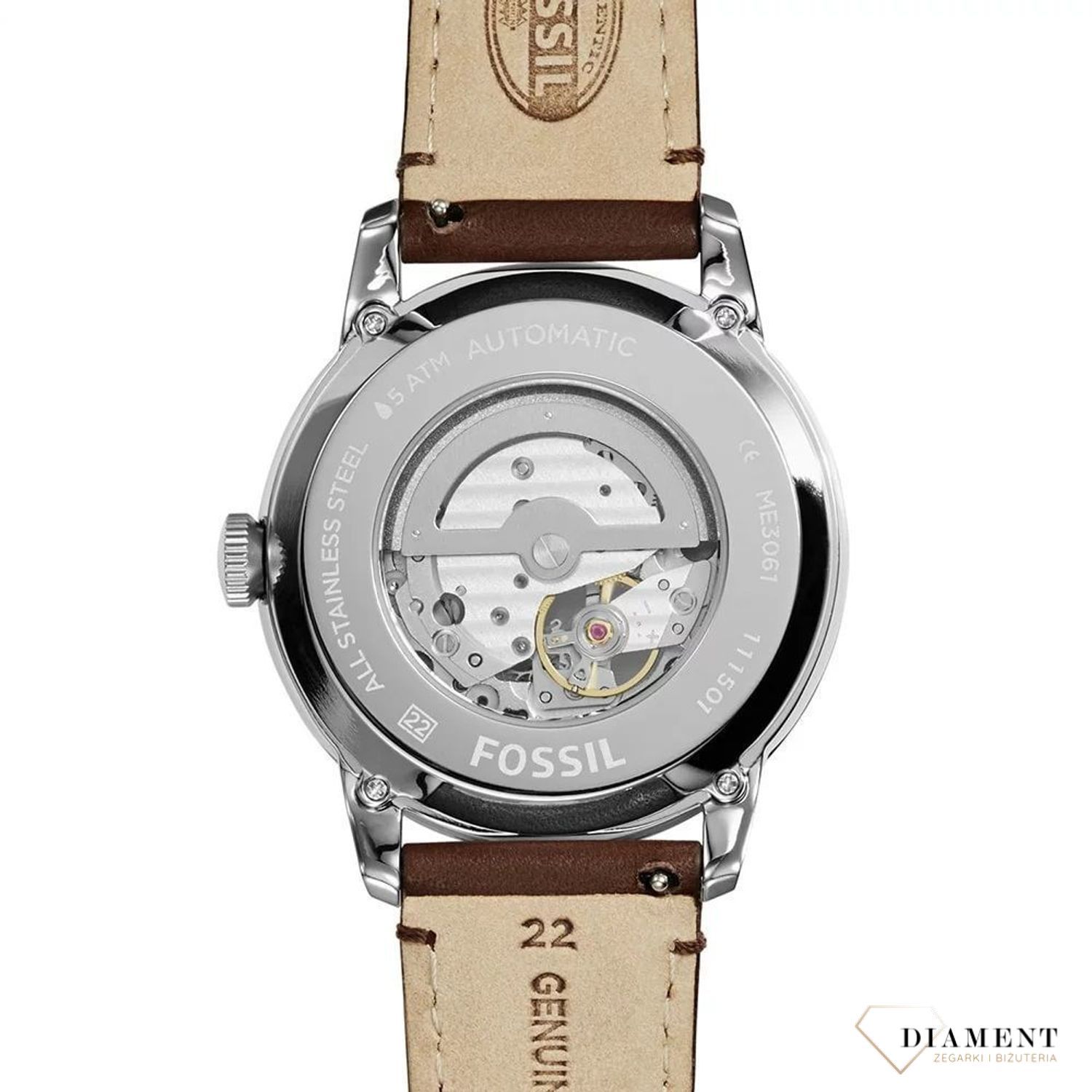 Zegarek męski Fossil TOWNSMAN Automatic ME3061. Męski zegarek automatyczny. Męski zegarek Fossil. Zegarek męski na brązowym pasku. Męski zegarek na skórzanym pasku z widocznym mechanizmem. Idealny męski zegarek automatyczny na prezent (2).jpg