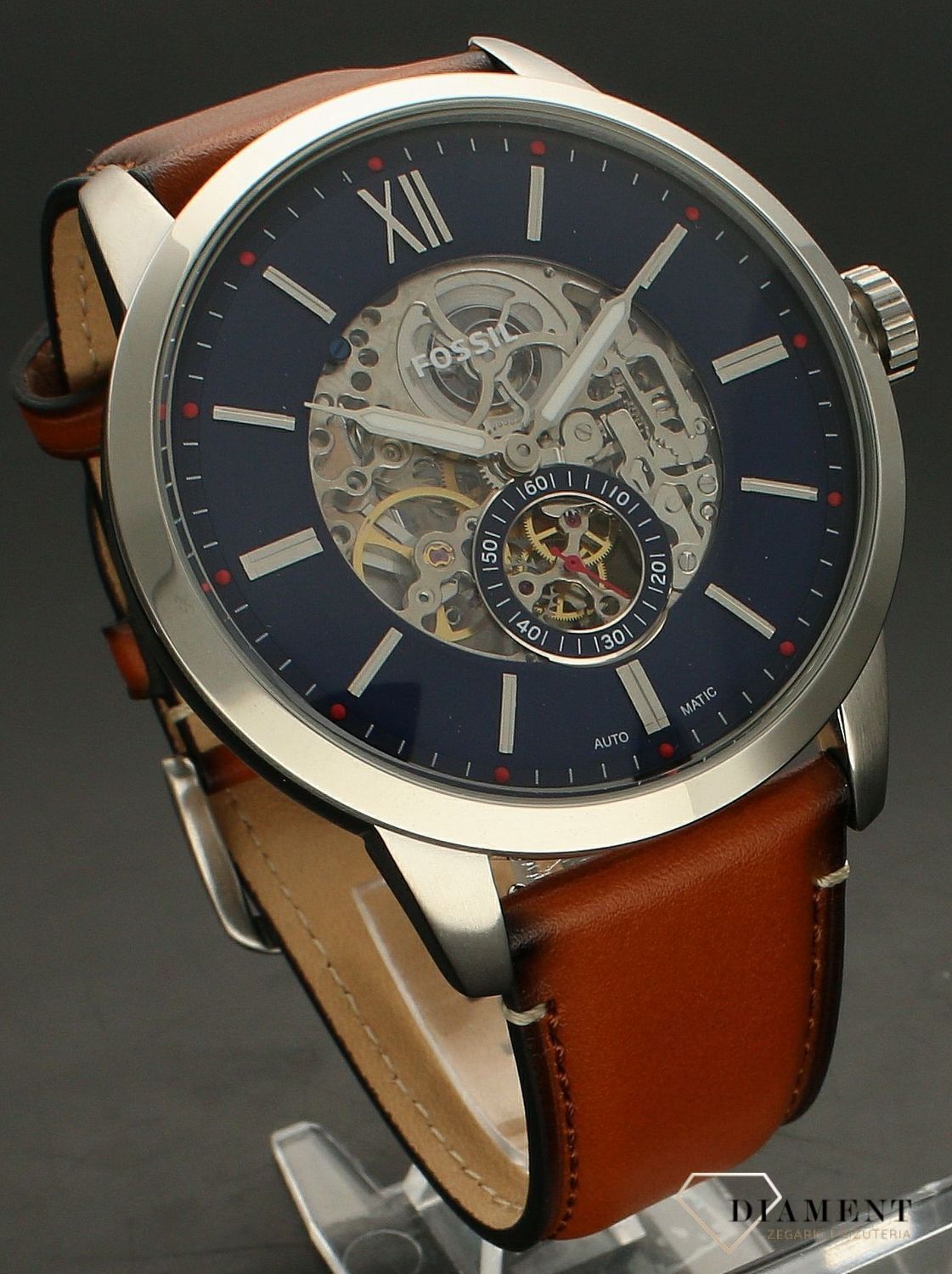 Zegarek męski Fossil Townsman Automatic ME3154. Męski zegarek automatyczny. Męski zegarek Fossil. Zegarek męski na brązowym pasku. Męski zegarek na skórzanym pasku z widocznym mechanizmem. Idealny męski zegarek automatyczny na prezent..jpg