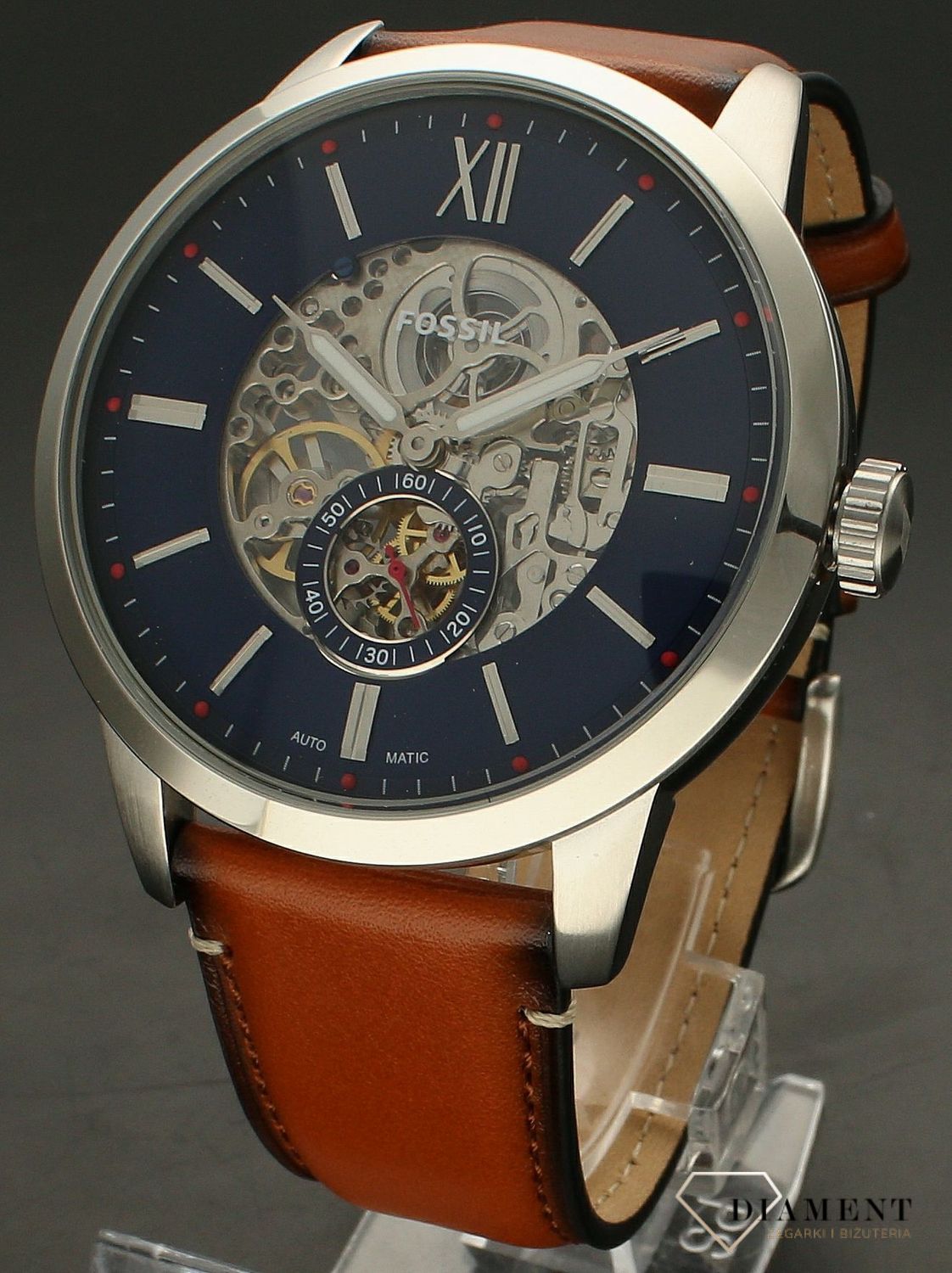 Zegarek męski Fossil Townsman Automatic ME3154. Męski zegarek automatyczny. Męski zegarek Fossil. Zegarek męski na brązowym pasku. Męski zegarek na skórzanym pasku z widocznym mechanizmem. Idealny męski zegarek automatyczny na prezent..jpg