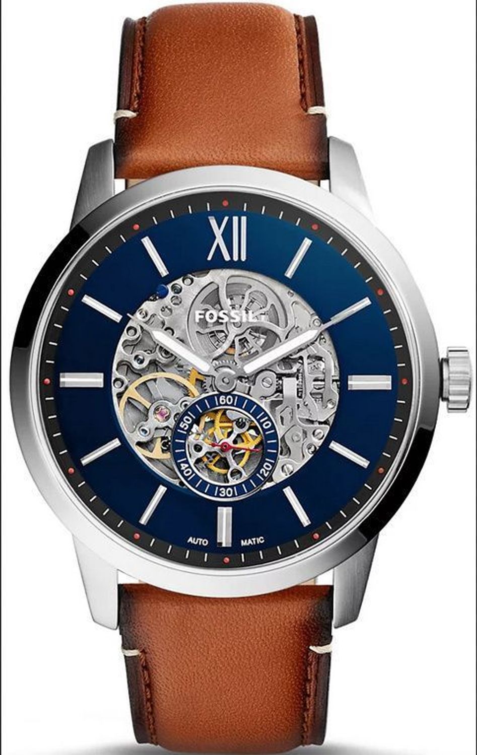 Zegarek męski Fossil Townsman Automatic ME3154. Męski zegarek automatyczny. Męski zegarek Fossil. Zegarek męski na brązowym pasku. Męski zegarek na skórzanym pasku z widocznym mechanizmem. Idealny męski zegarek automatyczny na prezent..jpg