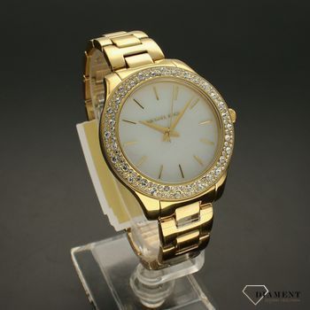 Zegarek damski Michael Kors Liliane MK4555. Zegarek wyposażony jest w kwarcowy mechanizm, zasilany za pomocą baterii. Okrągła koperta w nieskazitelnym kolorze złotym (3).jpg