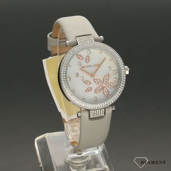 Zegarek damski z pięknym szarym paskiem. Tarcza zegarka została ozdobiona, modnym kwiecistym wzorem. Idealny pomysł na prezent dla ukochanej kobiety.  (1).jpg