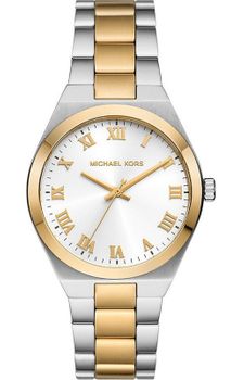 Michael Kors MK7464 Lennox to elegancki zegarek bicolor ze stali nierdzewnej (złoto-srebro) z tarczą srebrną i rzymskimi cyframi. Mechanizm kwarcowy, koperta 37 mm, wodoszczelność 30 m oraz zapięcie zatrzaskowe 1.jpg