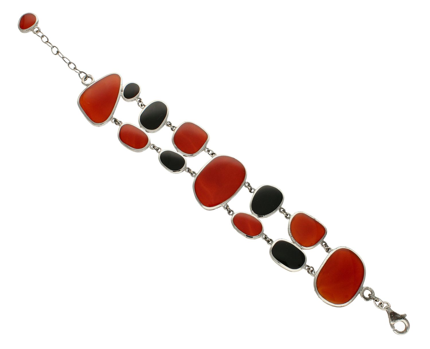 Bransoleta srebrna z kamieni korneol i onyks MKBR06. Srebrna bransoletka damska. Bransoletka damska z kamieniami. Bransoletka damska z onyksem. Srebrna bransoletka czerwono-srebrna. Bransoletka srebrna idealna na prezent. Bran (1).jpg