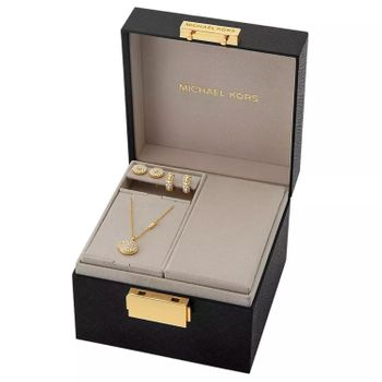 Michael Kors Brilliance stal szlachetna Zestaw MKC1699SET – naszyjnik pozłacany i dwie pary kolczyków zdobione cyrkoniami. Elegancki zestaw w pudełku, idealny jako prezent lub do codziennych i wyjątkowych stylizacji.3.jpg