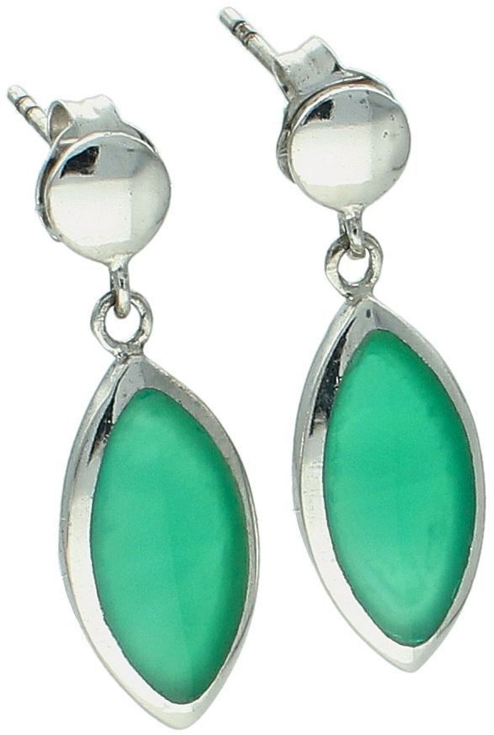 Srebrne kolczyki łezki z zielonym agatem  Pr. 925  MKKM67 Stylowe kolczyki wiszące w kształcie łezki z zielonym agatem. Wykonane ze srebra próby 925, długość 2,8 cm, waga 2,92 g. 1.jpg