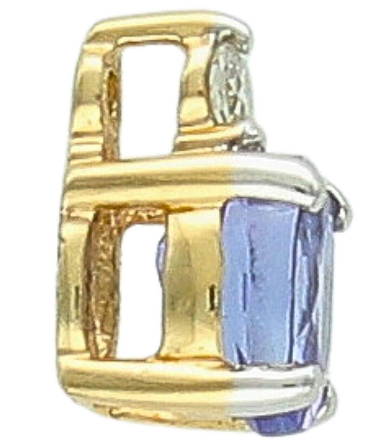 Elegancka złota zawieszka damska 585 z naturalnym tanzanitem 0,36 g i diamentem HSI 0,03 ct. Długość 6 mm, szerokość 3 mm, idealna na prezent i codzienne stylizacje.1.jpg