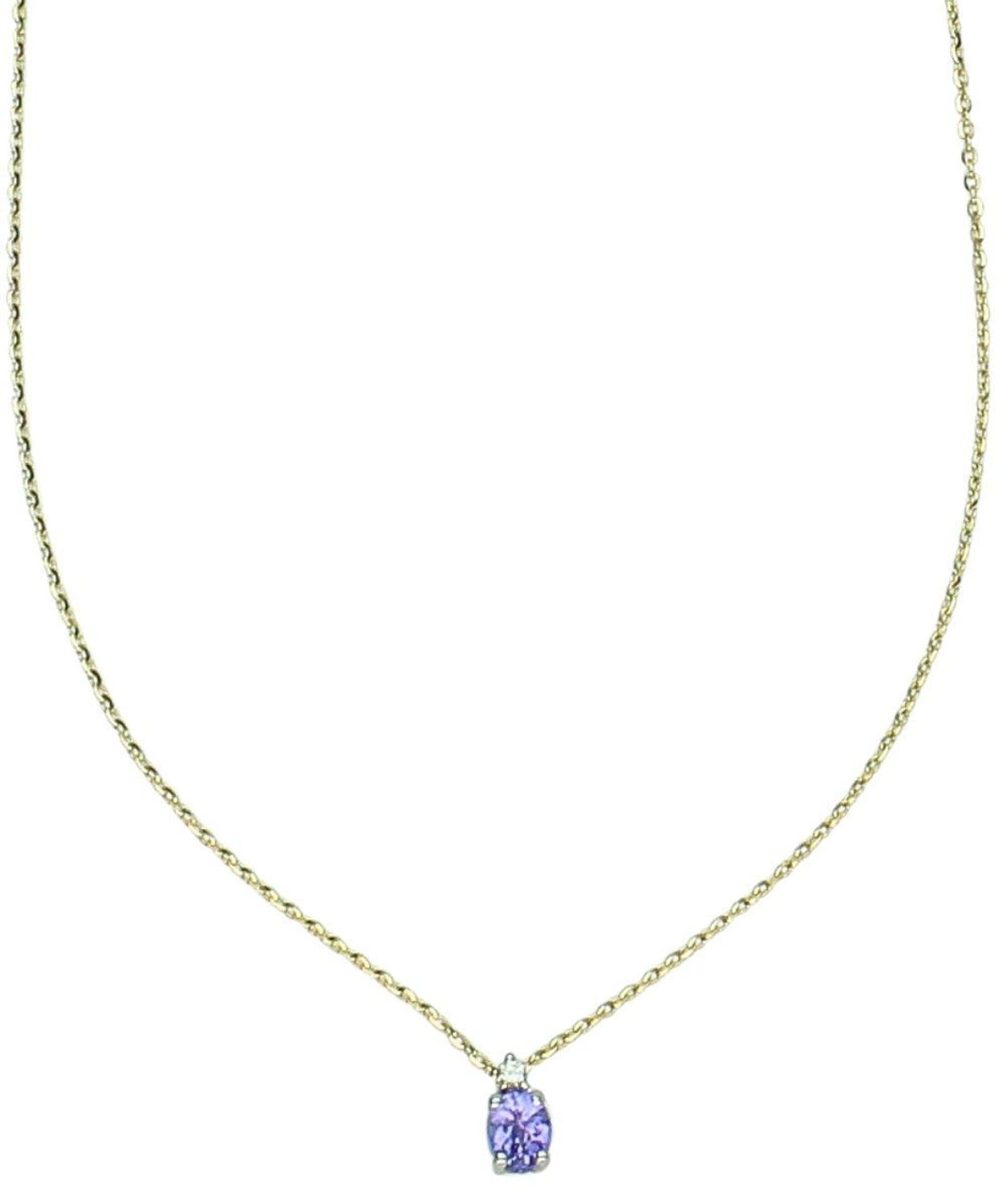 Złoty naszyjnik damski 585 z tanzanitem i diamentem HSI 0,03 ct – subtelny blask.jpg