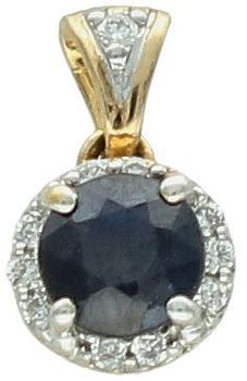 Złota zawieszka DIAMENT 585 okrągły szafir i diamenty MP113SA  Niezwykle delikatna i jednocześnie oryginalna w swojej formie, złota zawieszka zdobiona olśniewającym 1.jpg