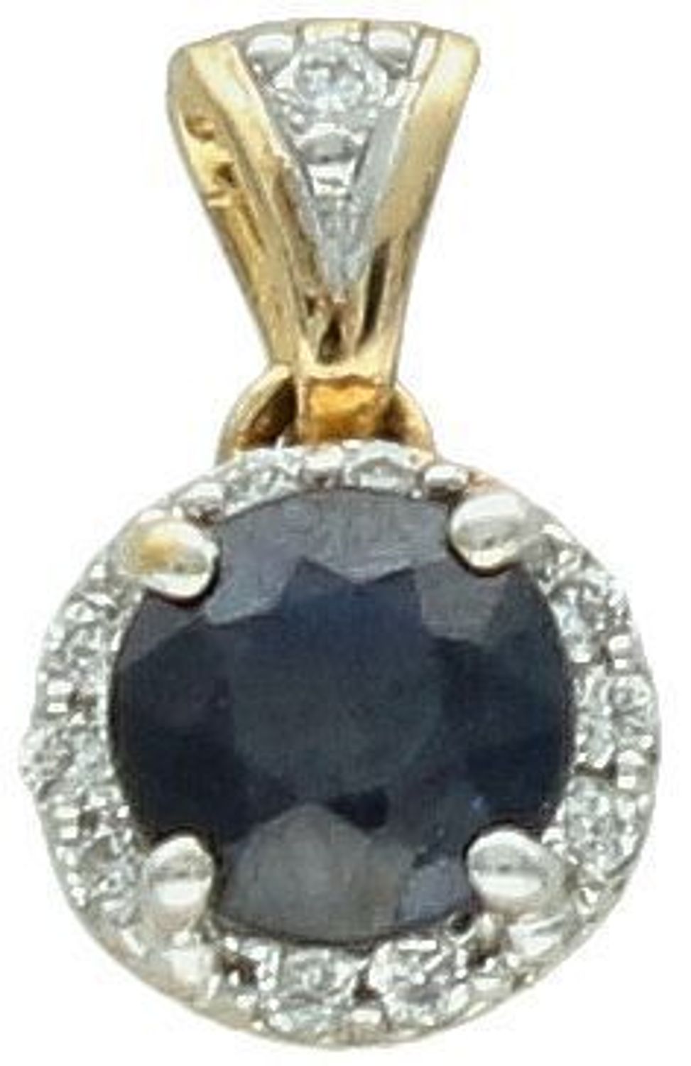 Złota zawieszka DIAMENT 585 okrągły szafir i diamenty MP113SA  Niezwykle delikatna i jednocześnie oryginalna w swojej formie, złota zawieszka zdobiona olśniewającym 1.jpg