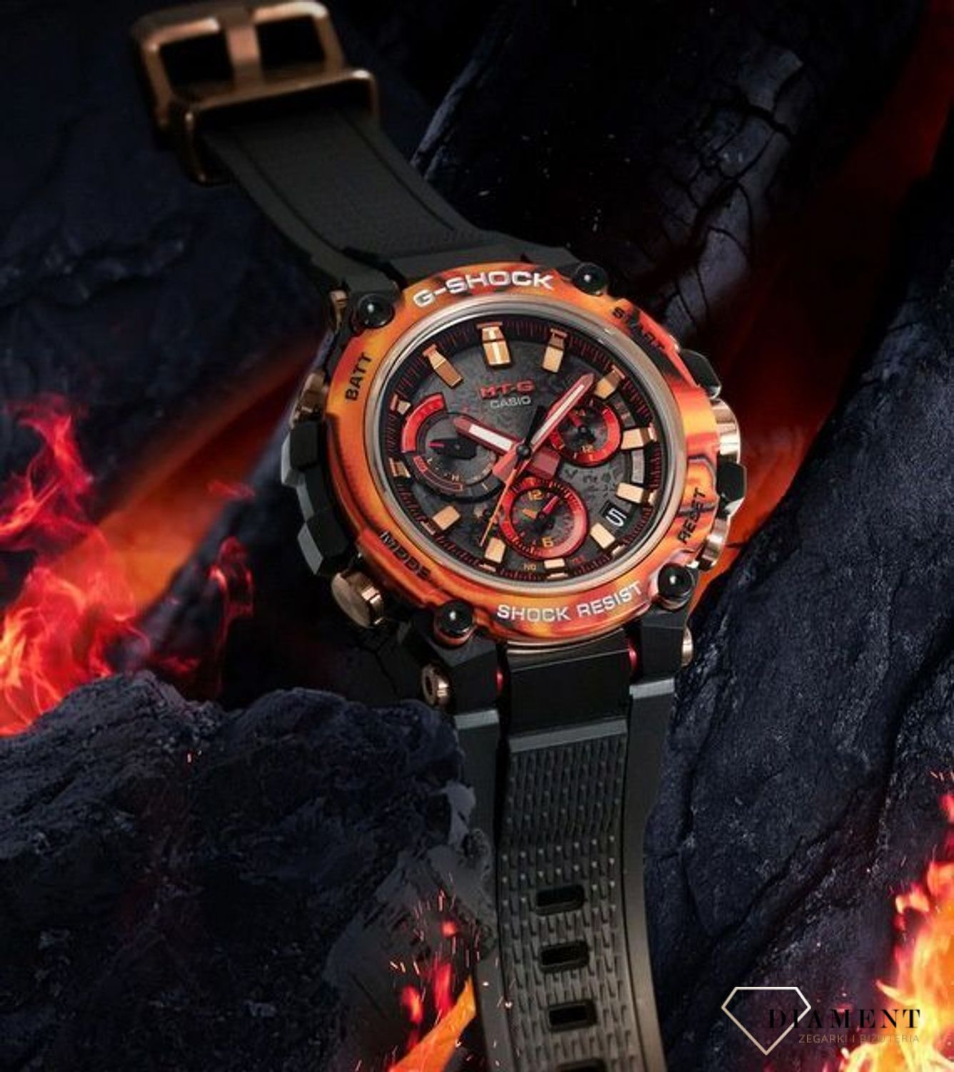 Zegarek męski G-SHOCK Casio MTG Flare Red Series G-Shock 40th Anniversary MTG-B3000FR-1AER.  Zegarki G-shock wyposażony jest w touch solarsolar powered. Cyferblat zegarka jest panelem słonecznym, który generuje energię elekt (6).jpg