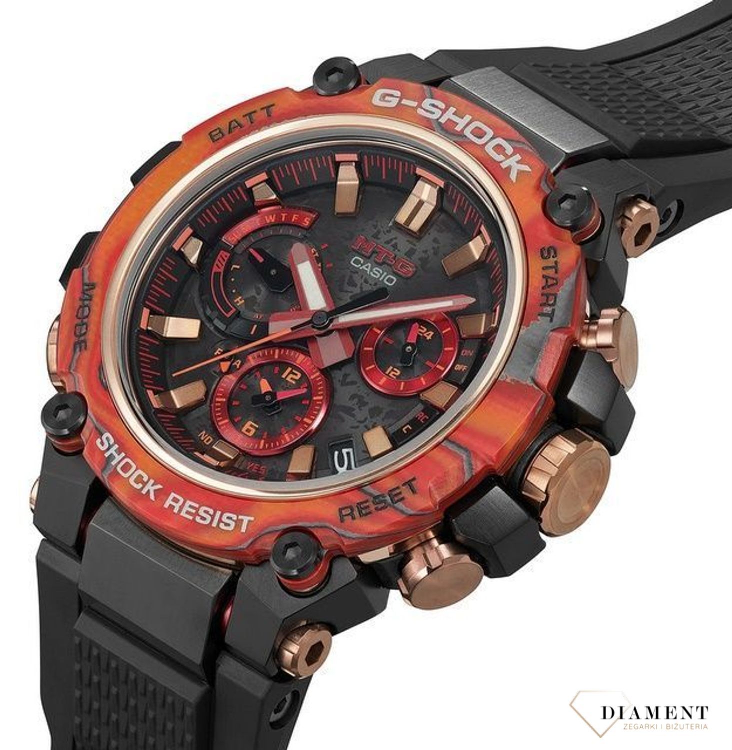 Zegarek męski G-SHOCK Casio MTG Flare Red Series G-Shock 40th Anniversary MTG-B3000FR-1AER.  Zegarki G-shock wyposażony jest w touch solarsolar powered. Cyferblat zegarka jest panelem słonecznym, który generuje energię elekt (6).jpg