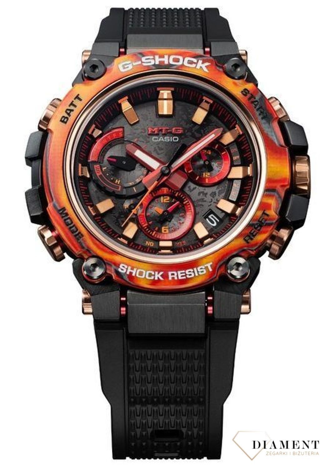 Zegarek męski G-SHOCK Casio MTG Flare Red Series G-Shock 40th Anniversary MTG-B3000FR-1AER.  Zegarki G-shock wyposażony jest w touch solarsolar powered. Cyferblat zegarka jest panelem słonecznym, który generuje energię elekt (6).jpg