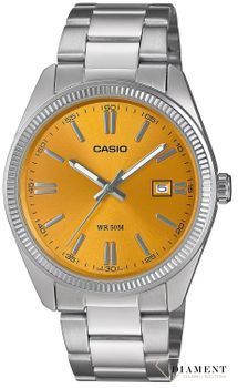 Zegarek męski Casio Timeless Collection żółty MTP-1302PD-9AVEF. Klasyczny zegarek srebrny Casio z kolorową tarczą. Zegarek z żółtą tarczą. Zegarek Casio na prezent. Zegarek dla mężczyzny z żółtą tarczą..jpg