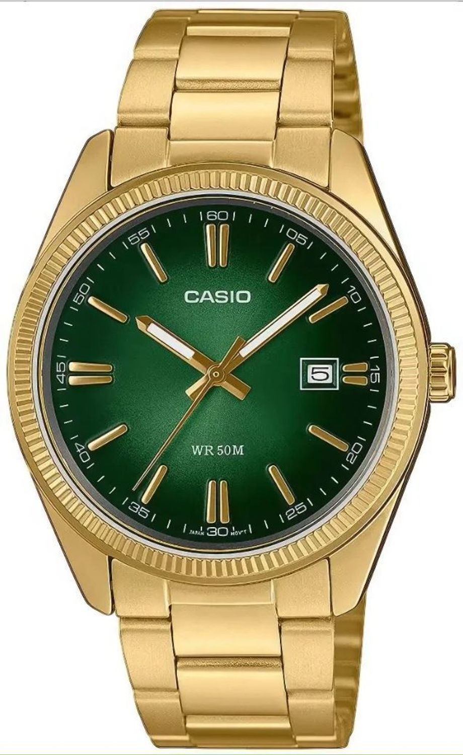 Zegarek męski Casio MTP-1302PGC-3AVEF złoty, zielona tarcza, kwarcowy.jpg