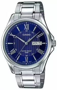 Zegarek męski Casio Classic MTP-1384D-7A2VEF klasyczna srebrna bransoleta, niebieska tarcza..webp