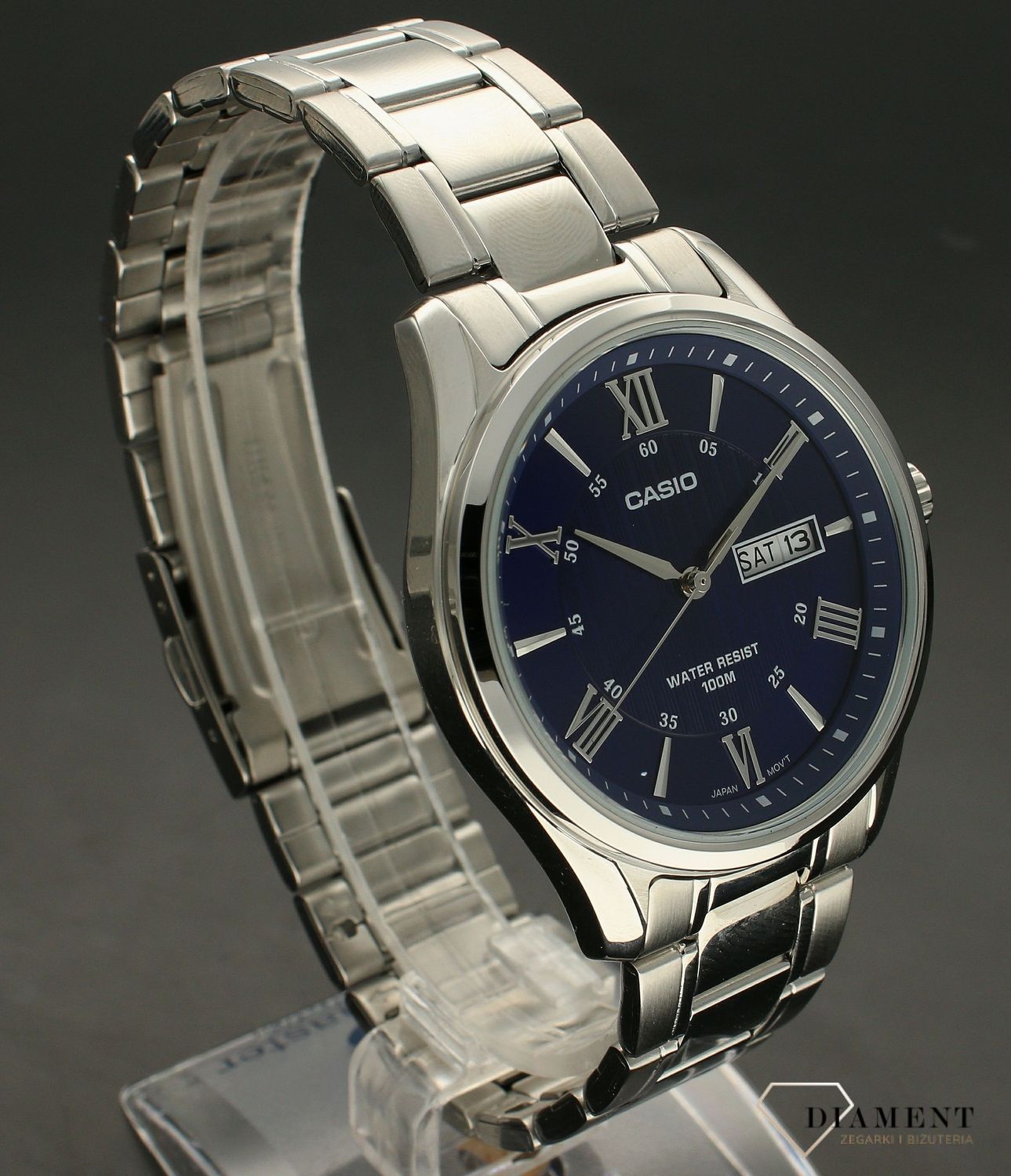 Zegarek męski Casio Classic MTP-1384D-7A2VEF klasyczna srebrna bransoleta, niebieska tarcza..webp