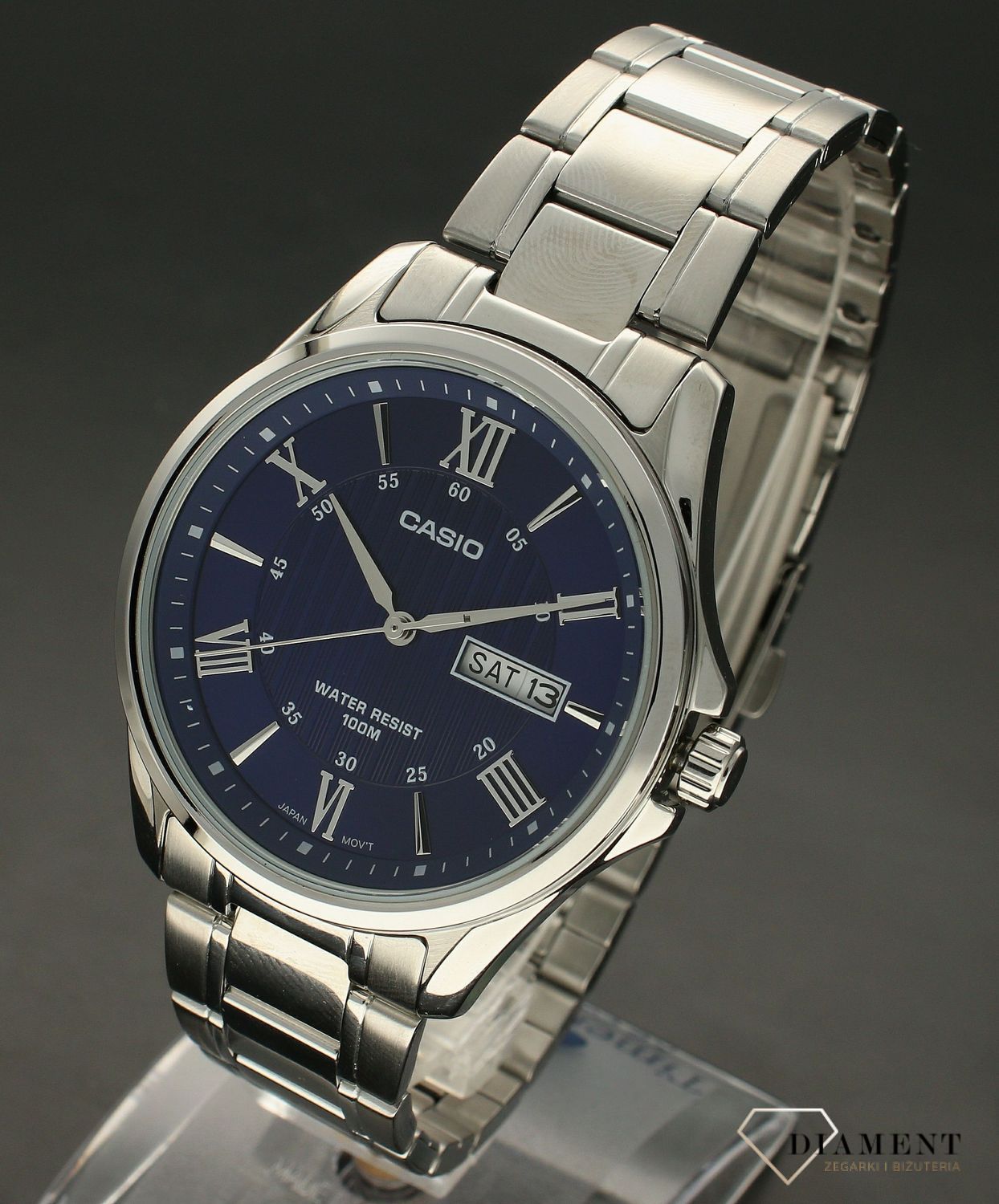 Zegarek męski Casio Classic MTP-1384D-7A2VEF klasyczna srebrna bransoleta, niebieska tarcza..webp
