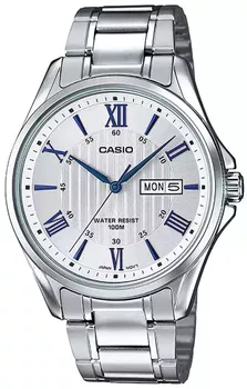 Zegarek męski Casio Classic MTP-1384D-7A2VEF klasyczna srebrna bransoleta, srebrna tarcza oraz koperta..webp