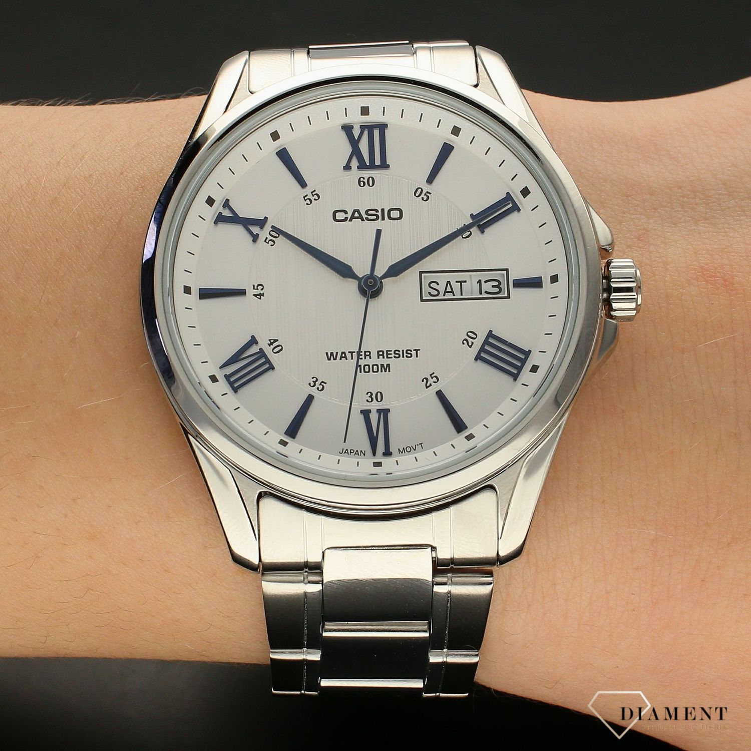 Zegarek męski Casio Classic MTP-1384D-7A2VEF klasyczna srebrna bransoleta, srebrna tarcza oraz koperta..webp