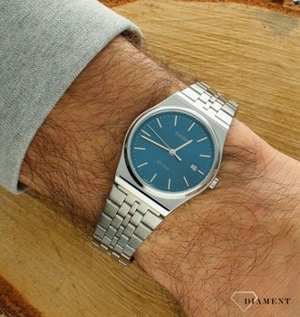 Zegarek Casio na srebrnej bransolecie MTP-B145D-2A2VEF tarcza w morskim kolorze. Zegarek casio unisex. Zegarki dla pary. Klasyczny zegarek srebrny Casio z kolorową tarczą. Zegarek z tarczą w morskim kolorze. Zegarek Casio na prezent..jpg