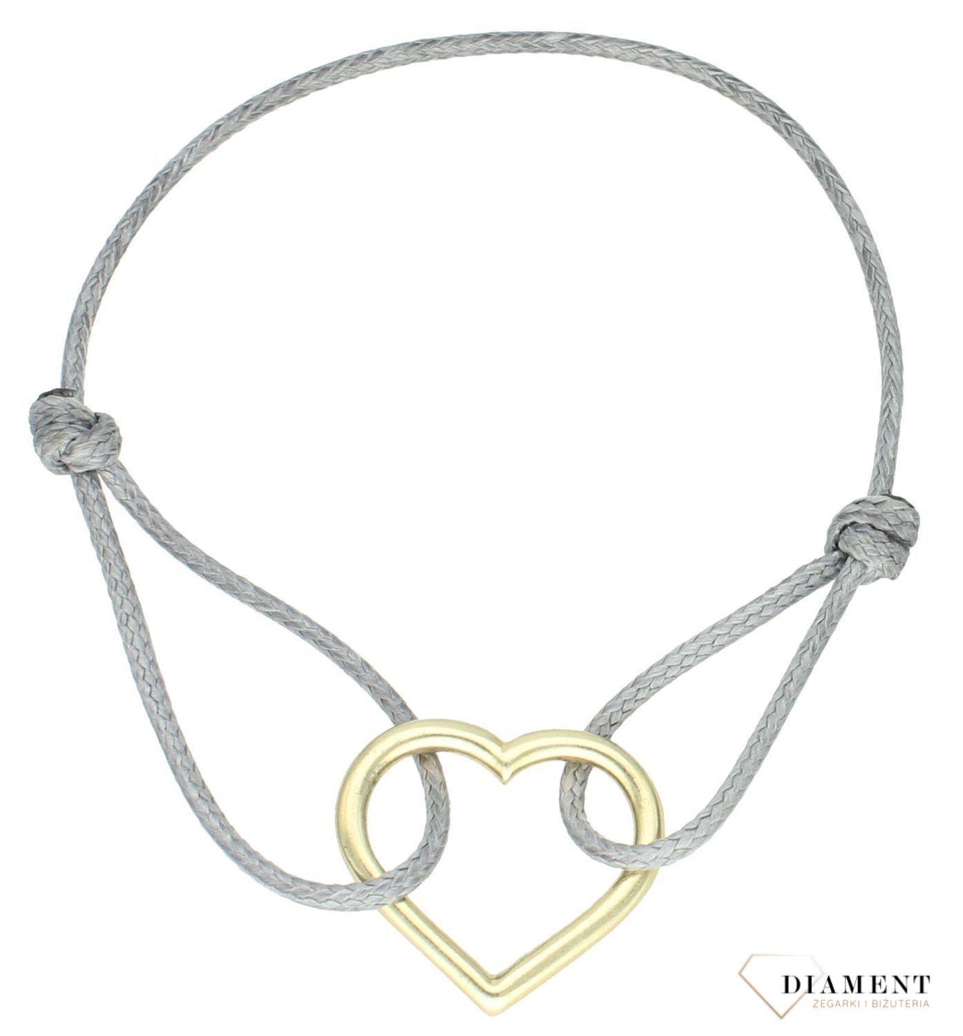 Srebrna bransoletka damska 925 na szarym sznurku serce pokryte złotem MW237.  Bransoletka na sznureczku będzie idealnym prezentem dla ukochanej kobiety. Srebrna bransoletka damska na szarym sznureczku z zawieszką1.jpg