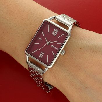 MINET Siena MWL5401 to elegancki damski zegarek z kwadratową kopertą i stalową bransoletą 14 mm. Kolor srebrny i bordeaux, Czech Crystal, mechanizm Citizen Miyota Slim GL34, sekundnik oraz wodoszczelność 5 ATM. W 2.jpg
