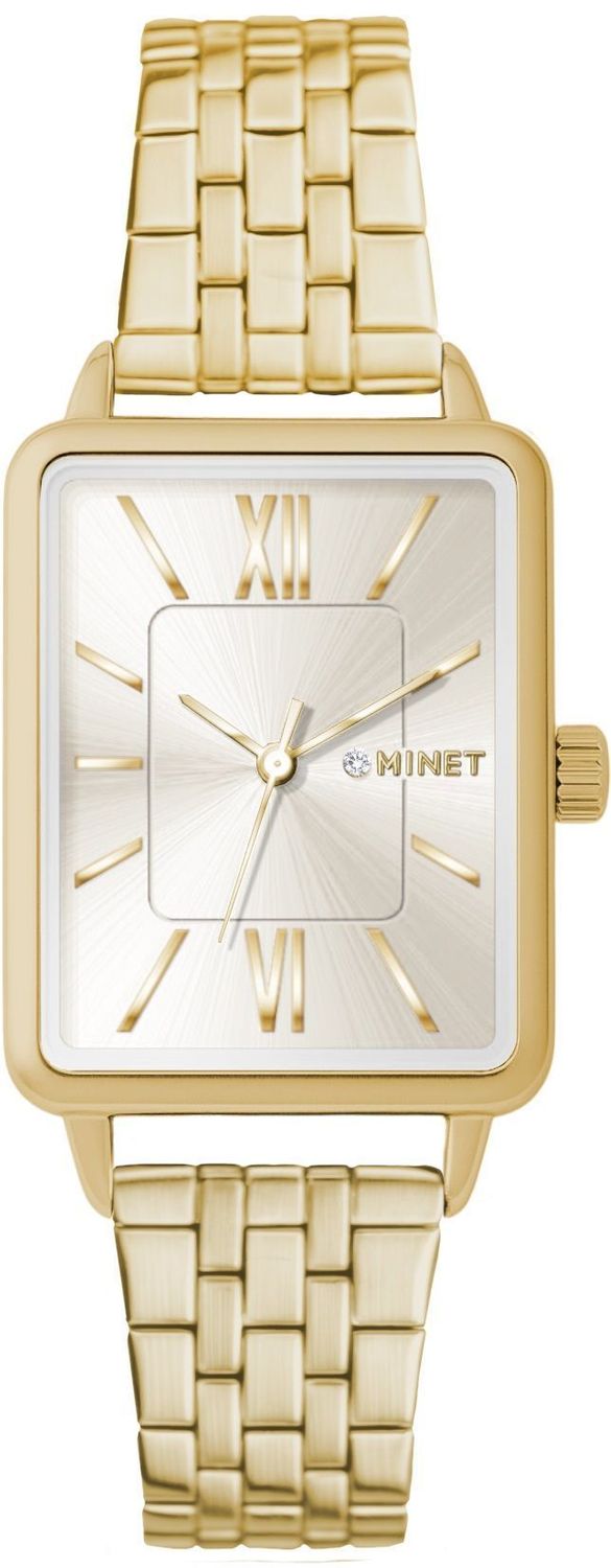 Odkryj MINET Siena – elegancki złoty zegarek damski z prostokątną kopertą i mechanizmem Citizen Miyota. Idealny do codziennego noszenia i na prezent.1.jpg
