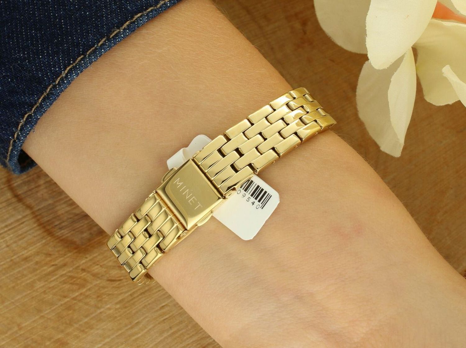 Odkryj MINET Siena – elegancki złoty zegarek damski z prostokątną kopertą i mechanizmem Citizen Miyota. Idealny do codziennego noszenia i na prezent.1.jpg