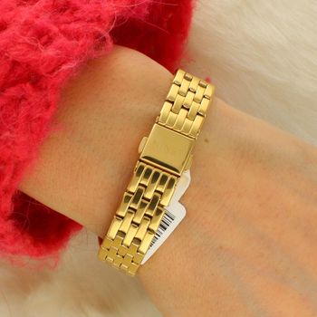 Minet MWL5423 to elegancki damski zegarek ze stali nierdzewnej z żółtym złoceniem i czarną tarczą z cyframi rzymskimi. Mechanizm kwarcowy Miyota, szkło mineralne, czeski kryształ, hipoalergiczna konstrukcja 4.jpg