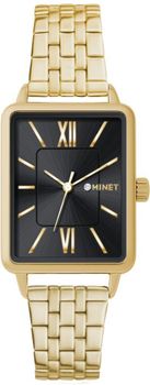 Minet MWL5423 to elegancki damski zegarek ze stali nierdzewnej z żółtym złoceniem i czarną tarczą z cyframi rzymskimi. Mechanizm kwarcowy Miyota, szkło mineralne, czeski kryształ, hipoalergiczna konstrukcja oraz wodoszcz12.jpg