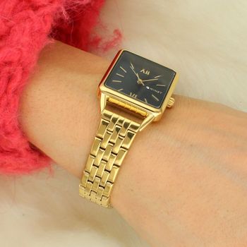 Minet MWL5423 to elegancki damski zegarek ze stali nierdzewnej z żółtym złoceniem i czarną tarczą z cyframi rzymskimi. Mechanizm kwarcowy Miyota, szkło mineralne, czeski kryształ, hipoalergiczna konstrukcja oraz4.jpg