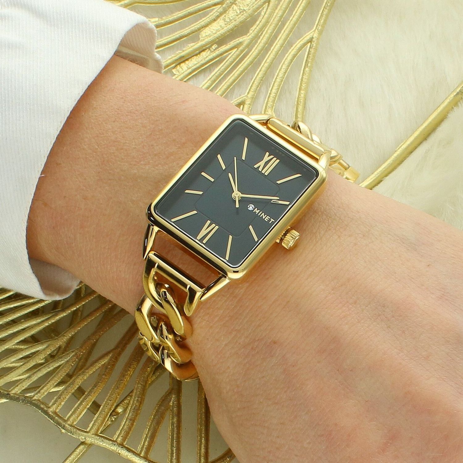 Zegarek damski Minet MWL5424 – złoty prostokątny na bransolecie grafit.jpg