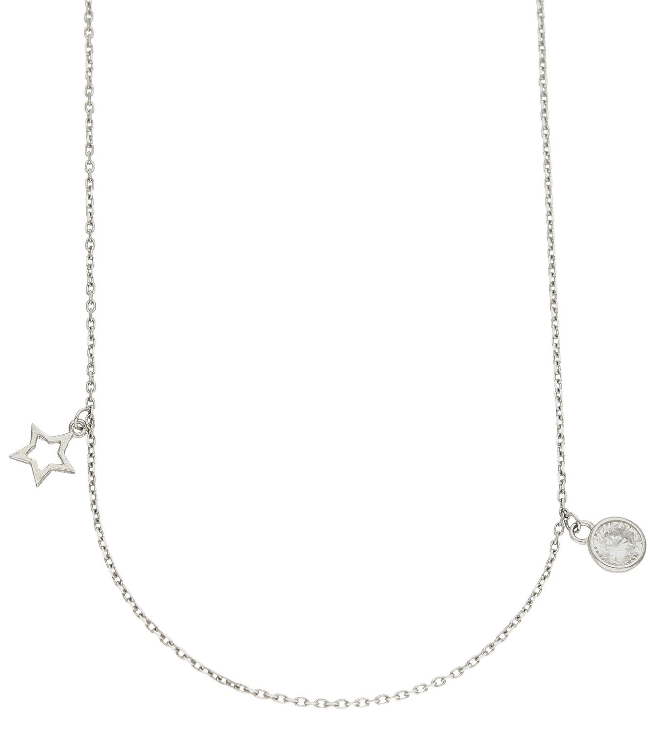 Naszyjnik srebrny damski celebrytka z wiszącymi elementami NVI198040. Naszyjnik wykonany z najwyższej próby srebra z ozdobnym splotem łańcuszka z wiszącymi elementami tj. motylek, gwiazdka, koniczynka oraz okrągła cyrkonia. .jpg