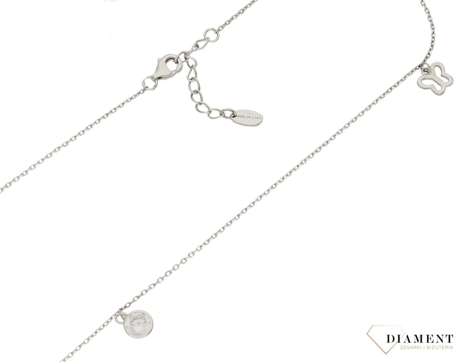 Naszyjnik srebrny damski celebrytka z wiszącymi elementami NVI198040. Naszyjnik wykonany z najwyższej próby srebra z ozdobnym splotem łańcuszka z wiszącymi elementami tj. motylek, gwiazdka, koniczynka oraz okrągła cyrkonia. .jpg