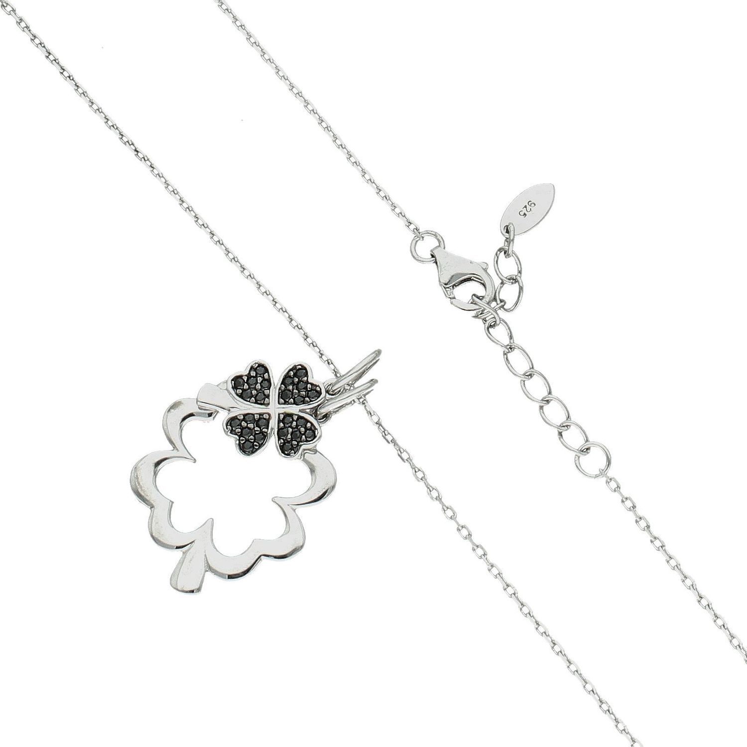 Srebrny naszyjnik celebrytka damskie 925 koniczynki NVI330068. Srebrny naszyjnik damski. Naszyjnik srebrny celebrytka. Srebrna celebrytka damska z zawieszkami. Srebrny naszyjnik celebrytka damska na prezent (1).jpg