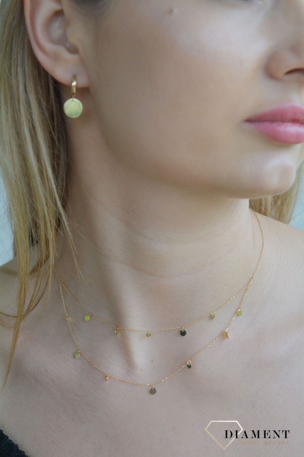 Złoty naszyjnik damski 585 celebrytka z gładkimi kółeczkami N0376 (1).jpg