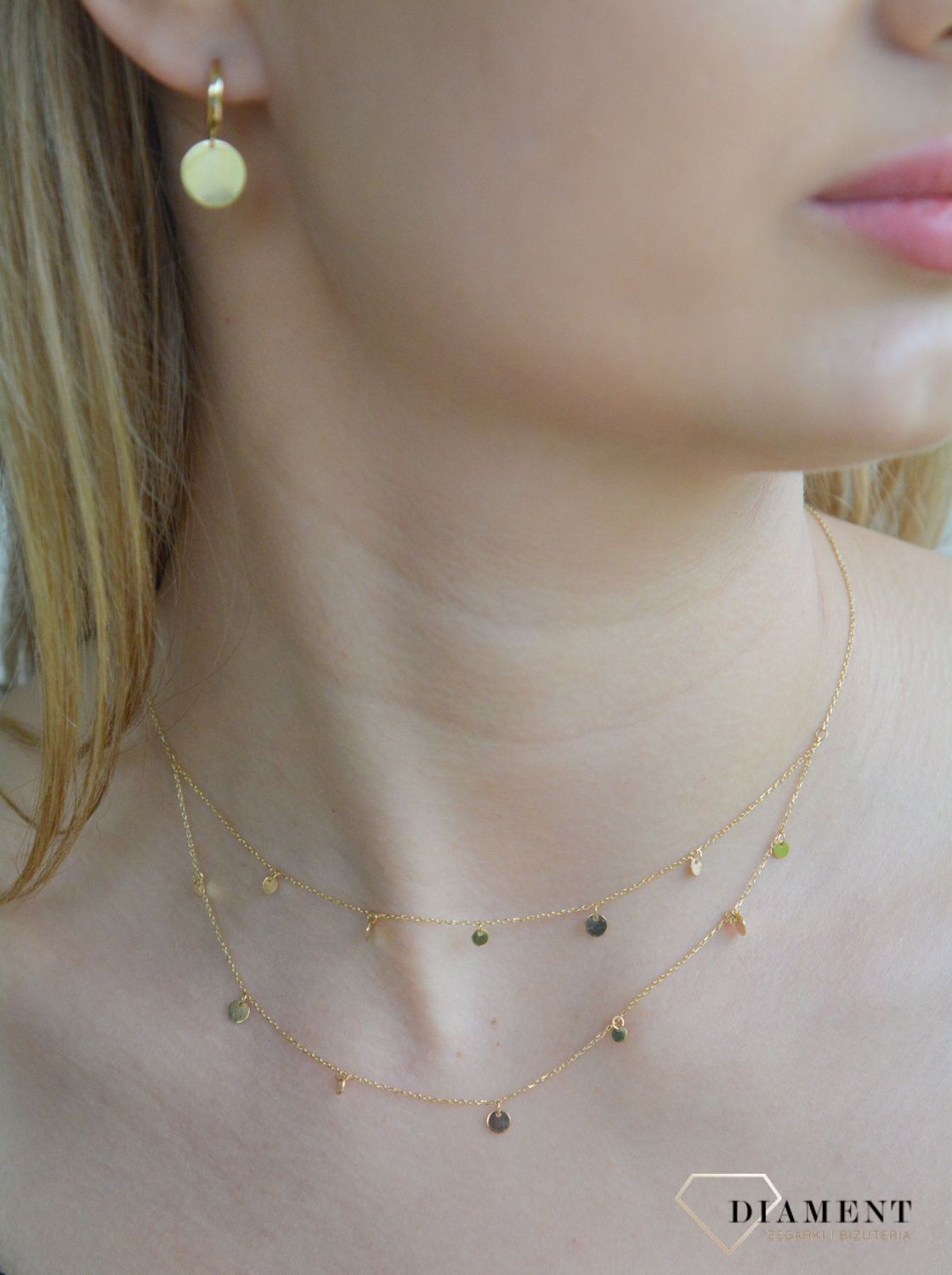 Złoty naszyjnik damski 585 celebrytka z gładkimi kółeczkami N0376 (1).jpg