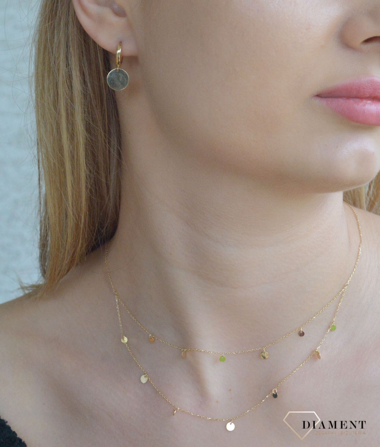 Złoty naszyjnik damski 585 celebrytka z gładkimi kółeczkami N0376 (1).jpg