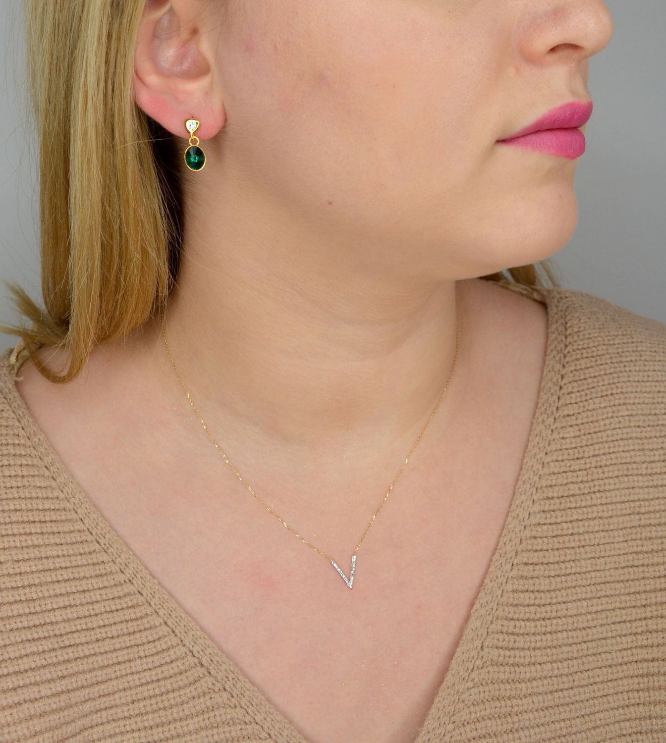 Naszyjnik złoty DIAMENT 585 znaczek V, diamenty 0,08ct21 N05776YC 0800025964.webp