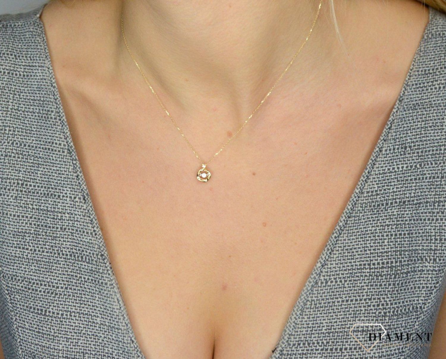 Złoty naszyjnik DIAMENT 'migoczące diamenty' 0,08ct1+0,01ct1 N07507YC.jpg