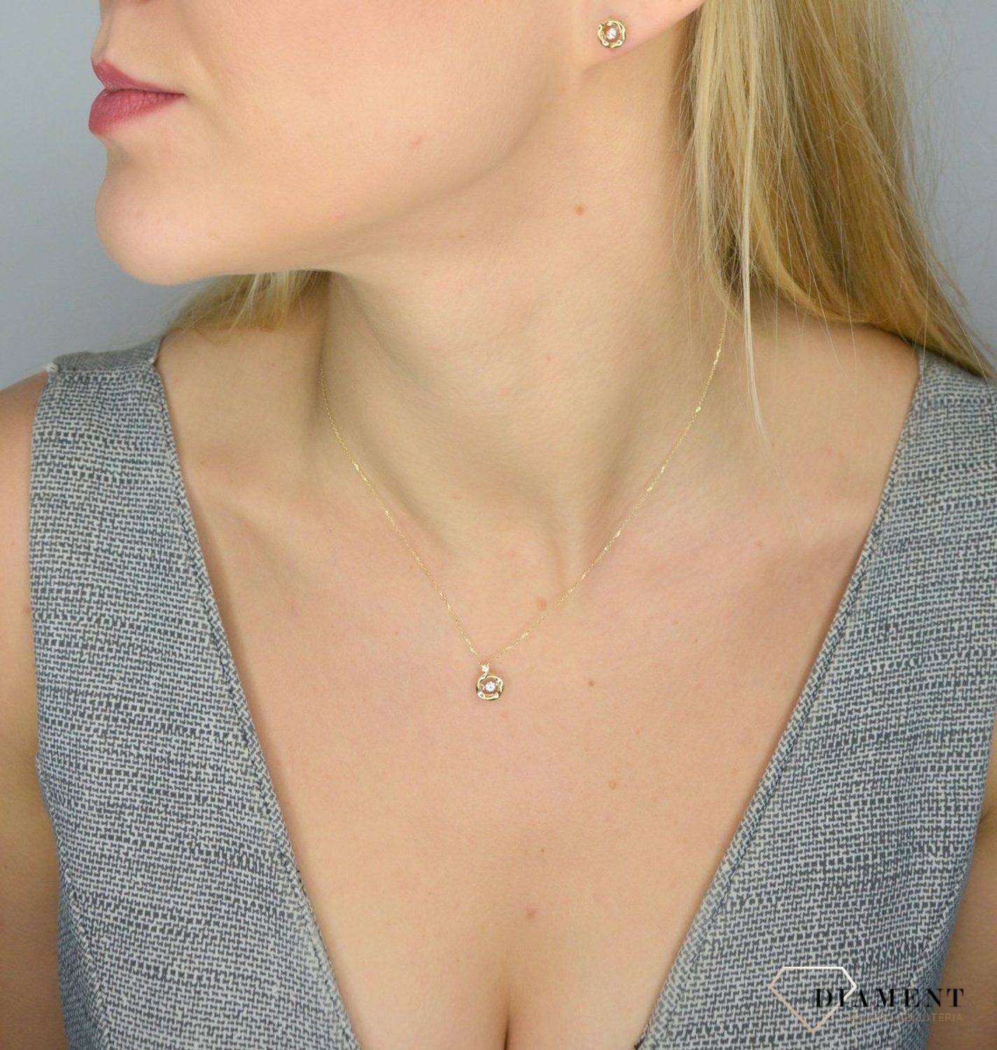 Złoty naszyjnik DIAMENT 'migoczące diamenty' 0,08ct1+0,01ct1 N07507YC.jpg
