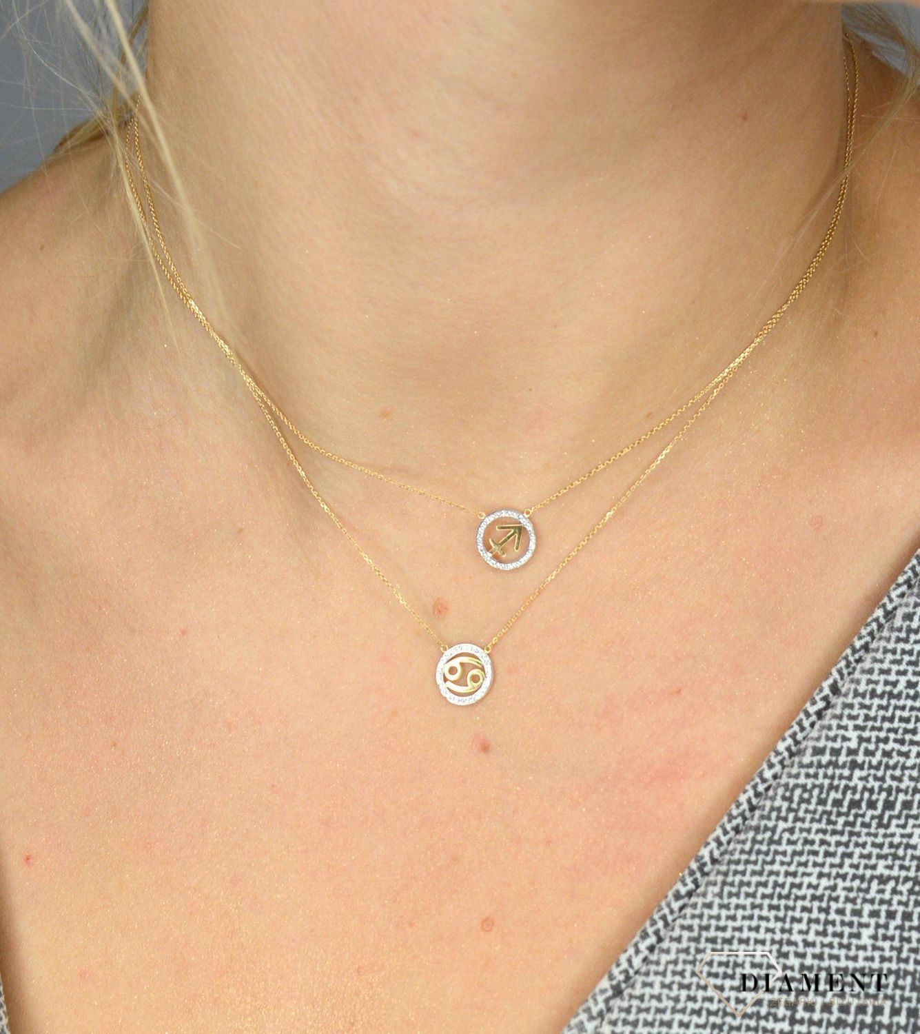 Złoty naszyjnik z brylantami znak zodiaku Rak N07638YC.jpg