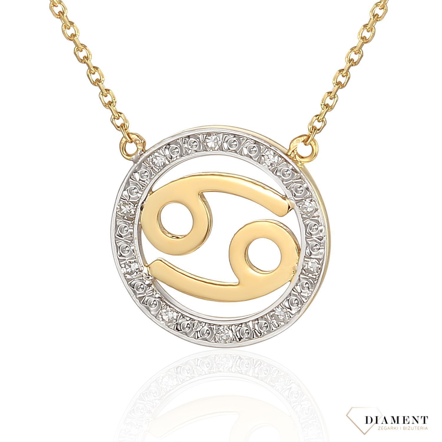 Złoty naszyjnik z brylantami znak zodiaku Rak N07638YC.jpg