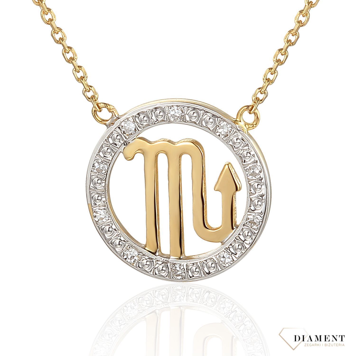 Złoty naszyjnik z brylantami znak zodiaku Skorpion N07639YC.jpg