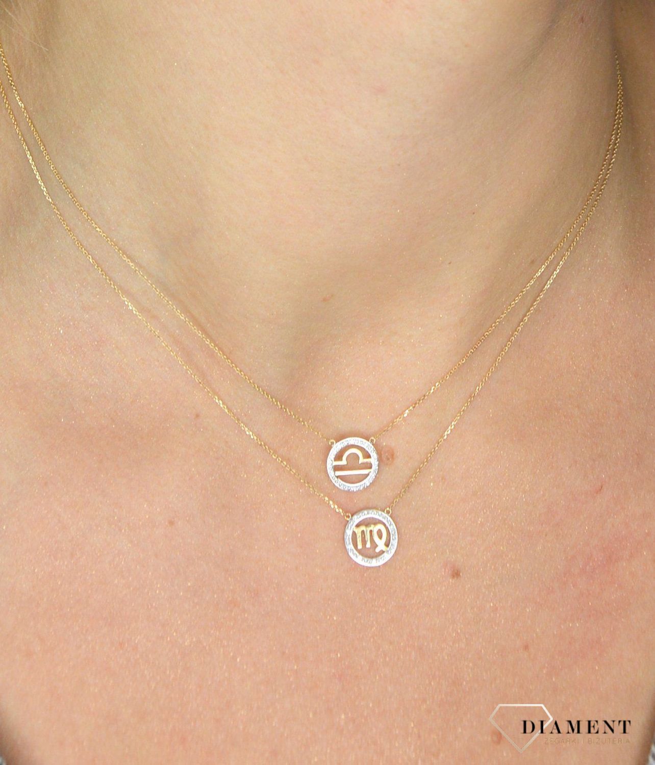 Złoty naszyjnik z brylantami znak zodiaku Waga N07646YC.jpg