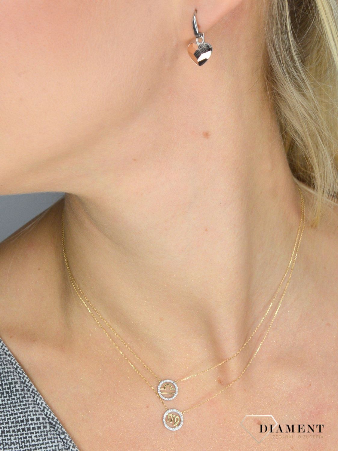 Złoty naszyjnik z brylantami znak zodiaku Waga N07646YC.jpg