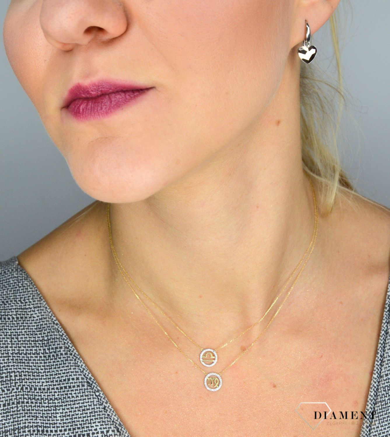 Złoty naszyjnik z brylantami znak zodiaku Waga N07646YC.jpg